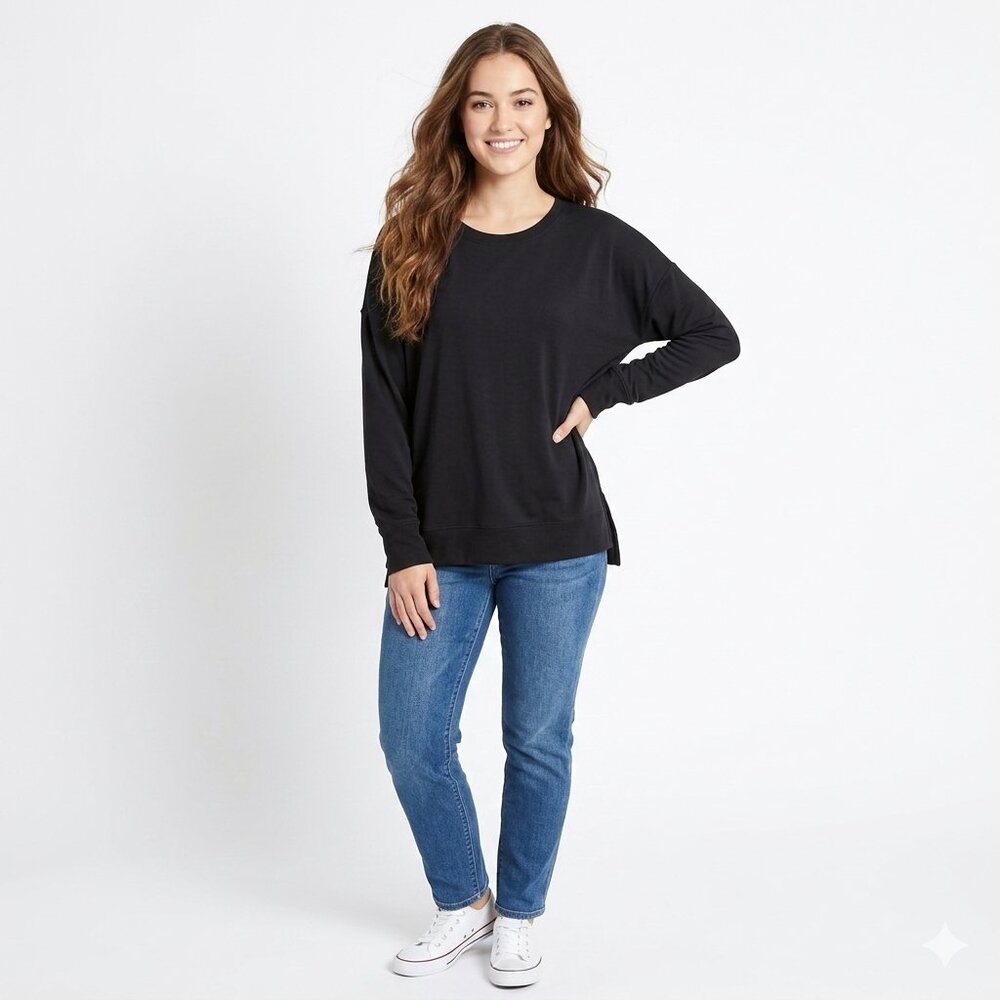 Active Life Soft Athleisure Women’s Black Drop Shoulder Sweatshirt Size SM